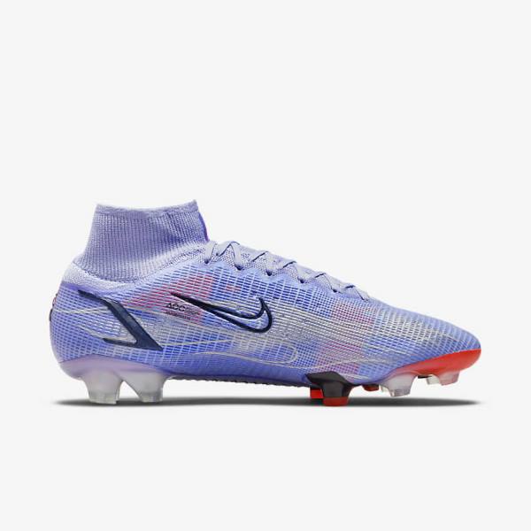 Buty Piłkarskie Damskie Nike Mercurial Superfly 8 Elite KM FG Firm-Ground Indygo Głęboka Czerwone Metal Srebrne | NK403ZYT