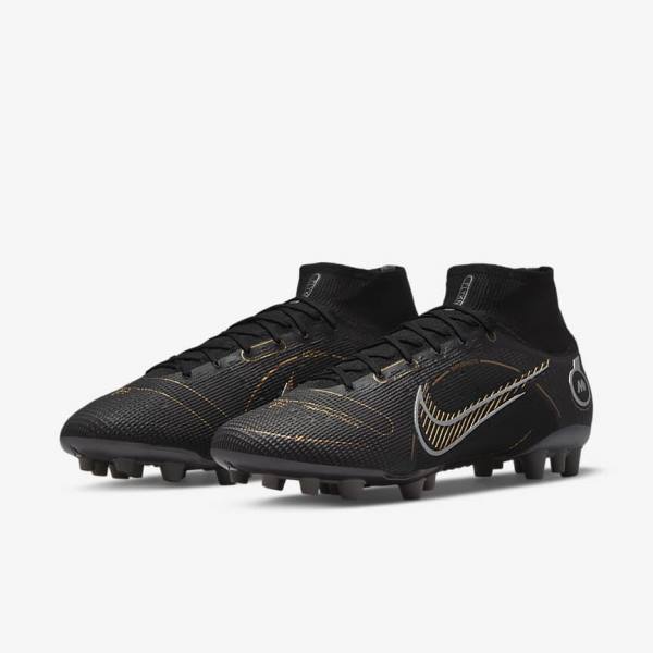 Buty Piłkarskie Damskie Nike Mercurial Superfly 8 Elite AG Artificial-Grasss Czarne Metal Srebrne Szare Metal Złote | NK610ONW