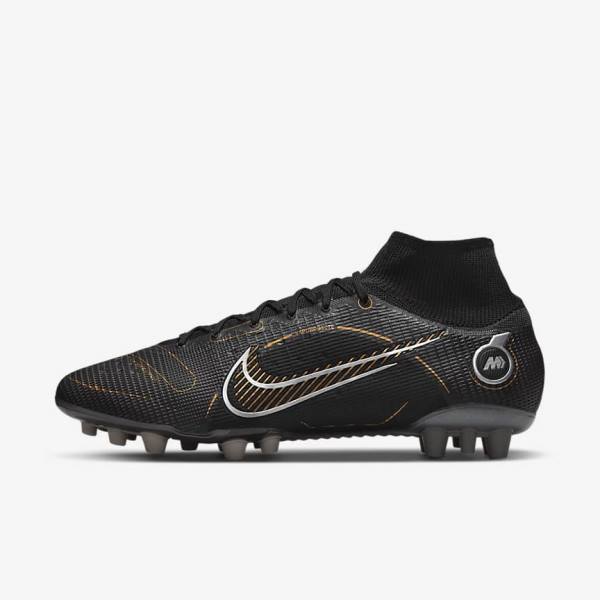 Buty Piłkarskie Damskie Nike Mercurial Superfly 8 Elite AG Artificial-Grasss Czarne Metal Srebrne Szare Metal Złote | NK610ONW