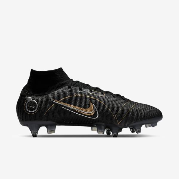 Buty Piłkarskie Damskie Nike Mercurial Superfly 8 Elite SG-PRO Anti-Clog Traction Soft-Ground Czarne Metal Srebrne Szare Metal Złote | NK713DIP