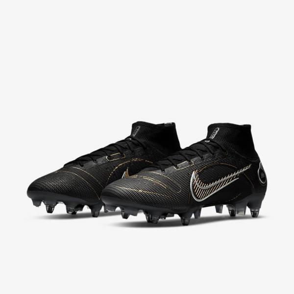 Buty Piłkarskie Damskie Nike Mercurial Superfly 8 Elite SG-PRO Anti-Clog Traction Soft-Ground Czarne Metal Srebrne Szare Metal Złote | NK713DIP