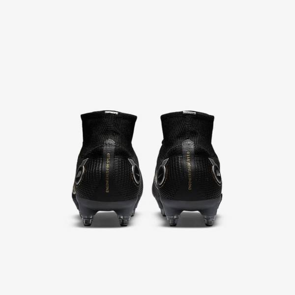 Buty Piłkarskie Damskie Nike Mercurial Superfly 8 Elite SG-PRO Anti-Clog Traction Soft-Ground Czarne Metal Srebrne Szare Metal Złote | NK713DIP