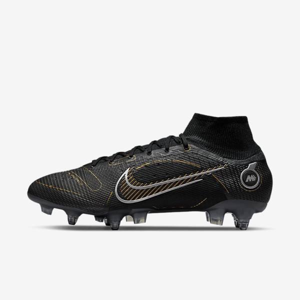 Buty Piłkarskie Damskie Nike Mercurial Superfly 8 Elite SG-PRO Anti-Clog Traction Soft-Ground Czarne Metal Srebrne Szare Metal Złote | NK713DIP