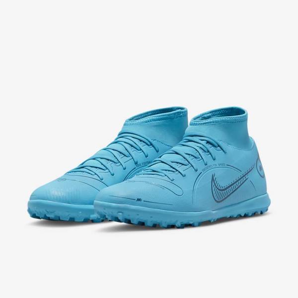 Buty Piłkarskie Damskie Nike Mercurial Superfly 8 Club TF Turf Niebieskie Pomarańczowe | NK791JNA