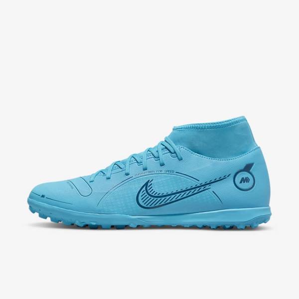 Buty Piłkarskie Damskie Nike Mercurial Superfly 8 Club TF Turf Niebieskie Pomarańczowe | NK791JNA