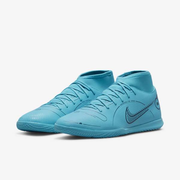 Buty Piłkarskie Damskie Nike Mercurial Superfly 8 Club IC Indoor Court Niebieskie Pomarańczowe | NK862VSU