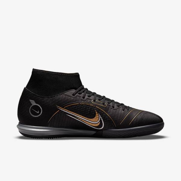 Buty Piłkarskie Damskie Nike Mercurial Superfly 8 Academy IC Indoor-Court Czarne Metal Srebrne Szare Metal Złote | NK871FRZ