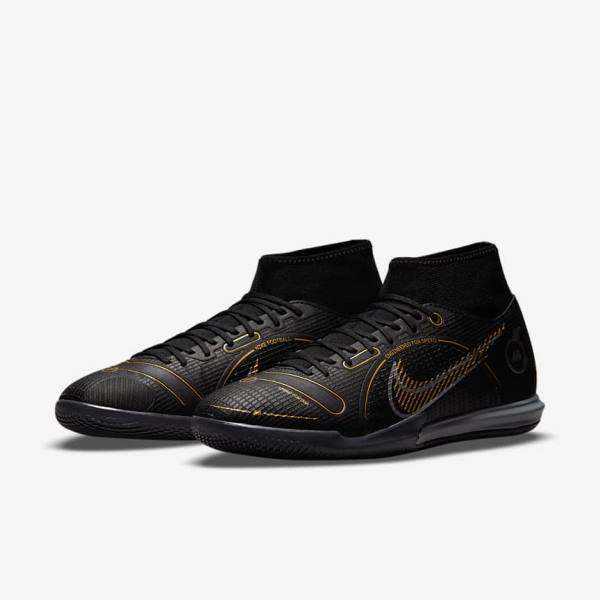 Buty Piłkarskie Damskie Nike Mercurial Superfly 8 Academy IC Indoor-Court Czarne Metal Srebrne Szare Metal Złote | NK871FRZ