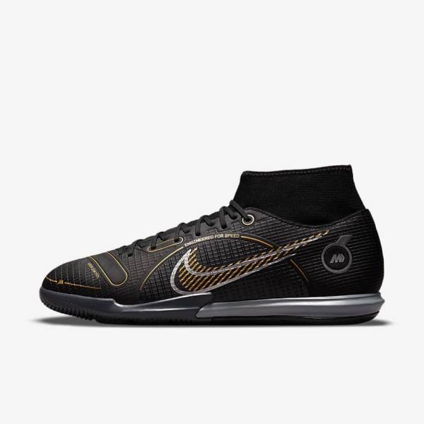 Buty Piłkarskie Damskie Nike Mercurial Superfly 8 Academy IC Indoor-Court Czarne Metal Srebrne Szare Metal Złote | NK871FRZ