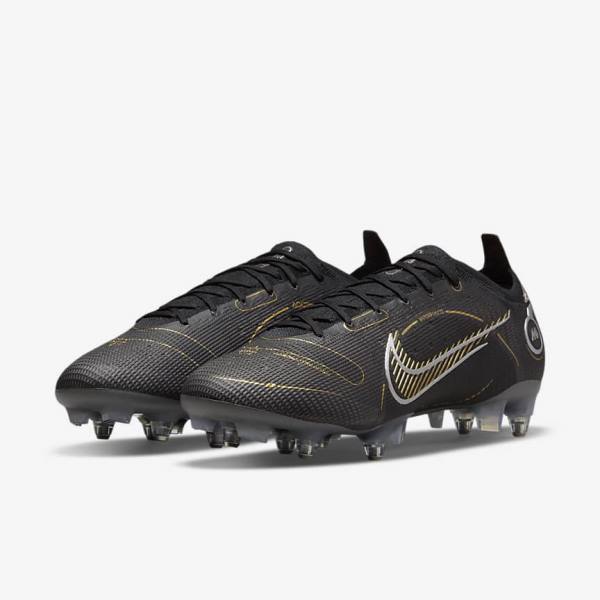 Buty Piłkarskie Damskie Nike Mercurial Vapor 14 Elite SG-PRO Anti-Clog Traction Soft-Grounds Czarne Metal Srebrne Szare Metal Złote | NK360JLK