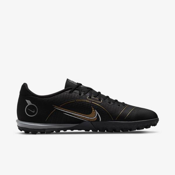 Buty Piłkarskie Damskie Nike Mercurial Vapor 14 Academy TF Turf Czarne Metal Srebrne Szare Metal Złote | NK720GFR