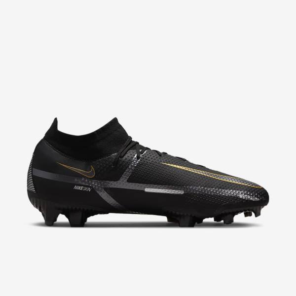 Buty Piłkarskie Damskie Nike Phantom GT2 Pro Dynamic Fit FG Firm-Ground Czarne Metal Złote Metal Srebrne Metal Ciemny Szare | NK031VOS