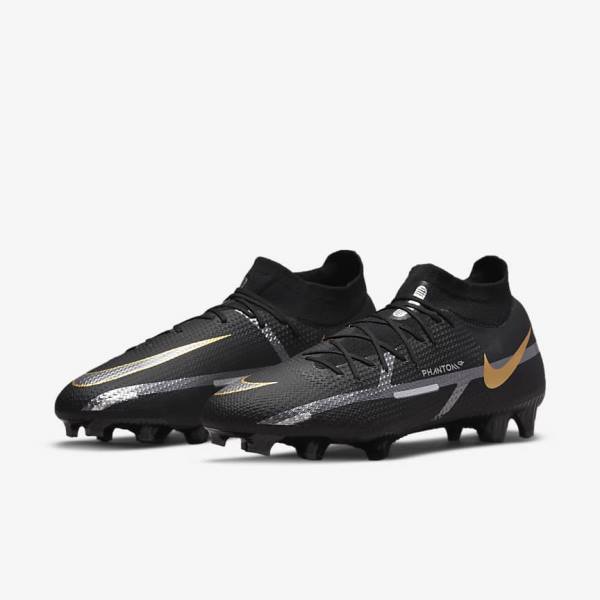 Buty Piłkarskie Damskie Nike Phantom GT2 Pro Dynamic Fit FG Firm-Ground Czarne Metal Złote Metal Srebrne Metal Ciemny Szare | NK031VOS