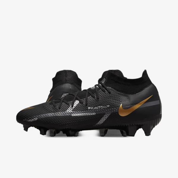 Buty Piłkarskie Damskie Nike Phantom GT2 Pro Dynamic Fit FG Firm-Ground Czarne Metal Złote Metal Srebrne Metal Ciemny Szare | NK031VOS