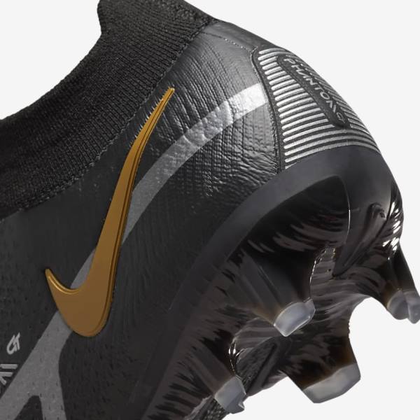 Buty Piłkarskie Damskie Nike Phantom GT2 Dynamic Fit Elite FG Firm-Ground Czarne Metal Złote Metal Srebrne Metal Ciemny Szare | NK078PVU