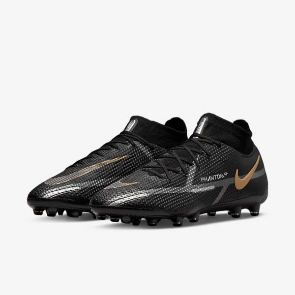 Buty Piłkarskie Damskie Nike Phantom GT2 Dynamic Fit Elite AG-Pro Artificial-Grass Czarne Metal Złote Metal Srebrne Metal Ciemny Szare | NK078TYF