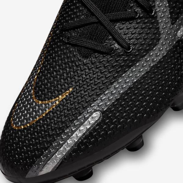 Buty Piłkarskie Damskie Nike Phantom GT2 Dynamic Fit Elite AG-Pro Artificial-Grass Czarne Metal Złote Metal Srebrne Metal Ciemny Szare | NK078TYF