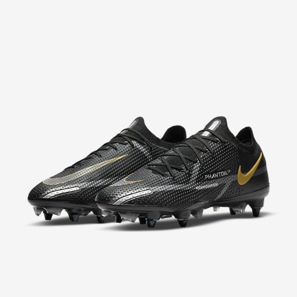 Buty Piłkarskie Damskie Nike Phantom GT2 Elite SG-Pro AC Soft-Ground Czarne Metal Złote Metal Srebrne Metal Ciemny Szare | NK470IKQ