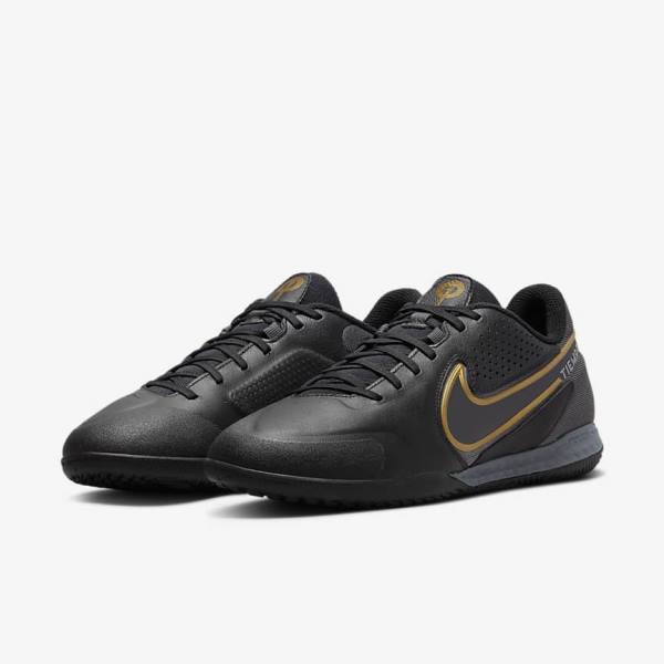 Buty Piłkarskie Damskie Nike React Tiempo Legend 9 Pro IC Indoor-Court Czarne Ciemny Szare Metal Złote Metal Ciemny Szare | NK176DCM