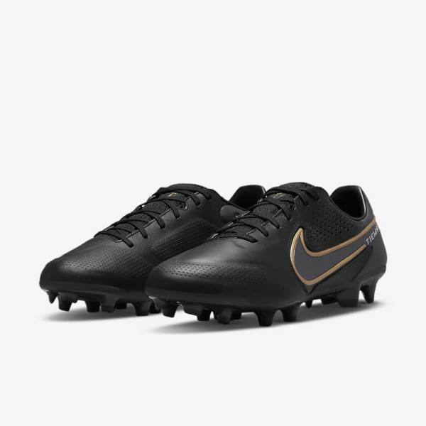 Buty Piłkarskie Damskie Nike Tiempo Legend 9 Pro FG Firm-Ground Czarne Ciemny Szare Metal Złote Metal Ciemny Szare | NK076XER