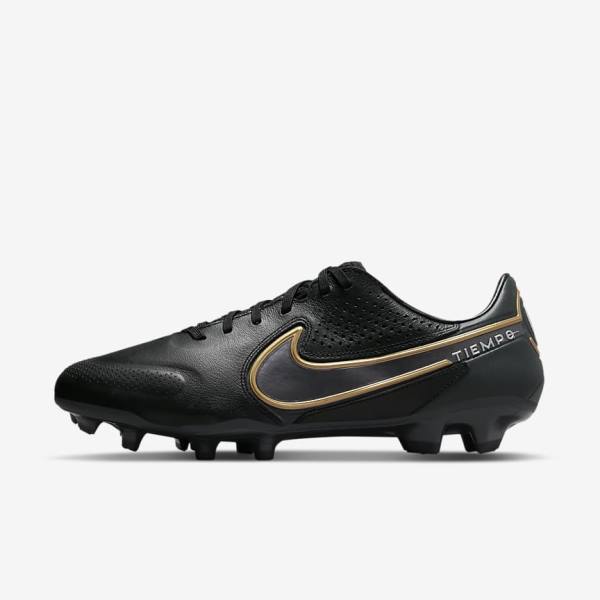 Buty Piłkarskie Damskie Nike Tiempo Legend 9 Pro FG Firm-Ground Czarne Ciemny Szare Metal Złote Metal Ciemny Szare | NK076XER