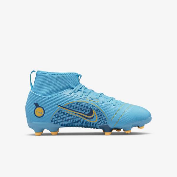 Buty Piłkarskie Dziecięce Nike Jr. Mercurial Superfly 8 Academy MG Older Multi-Ground Niebieskie Pomarańczowe | NK016WSL