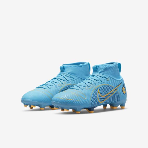 Buty Piłkarskie Dziecięce Nike Jr. Mercurial Superfly 8 Academy MG Older Multi-Ground Niebieskie Pomarańczowe | NK016WSL