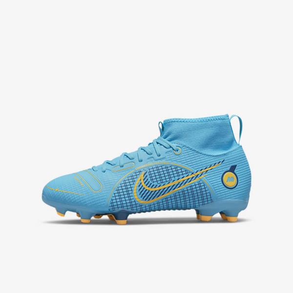 Buty Piłkarskie Dziecięce Nike Jr. Mercurial Superfly 8 Academy MG Older Multi-Ground Niebieskie Pomarańczowe | NK016WSL