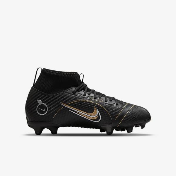 Buty Piłkarskie Dziecięce Nike Jr. Mercurial Superfly 8 Academy MG Older Multi-Ground Czarne Metal Srebrne Szare Metal Złote | NK142XLF