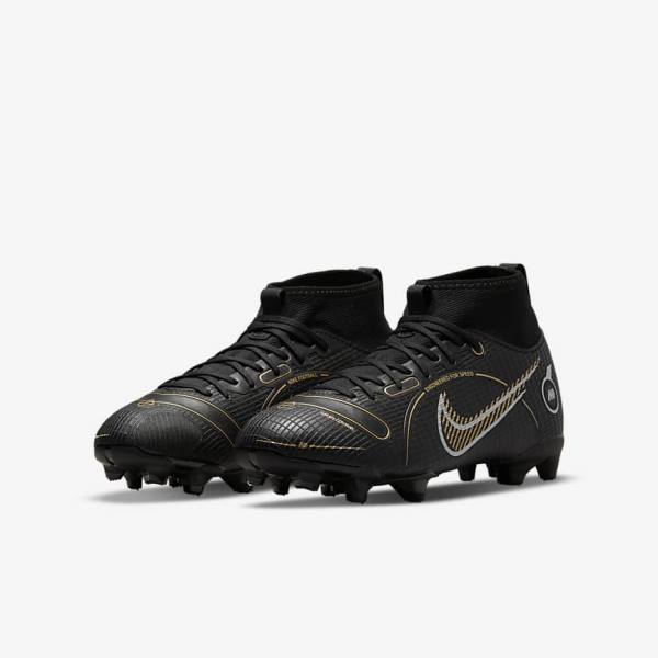 Buty Piłkarskie Dziecięce Nike Jr. Mercurial Superfly 8 Academy MG Older Multi-Ground Czarne Metal Srebrne Szare Metal Złote | NK142XLF