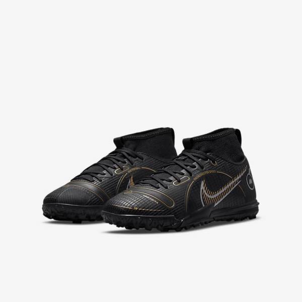 Buty Piłkarskie Dziecięce Nike Jr. Mercurial Superfly 8 Academy TF Older Turf Czarne Metal Srebrne Szare Metal Złote | NK179JTX