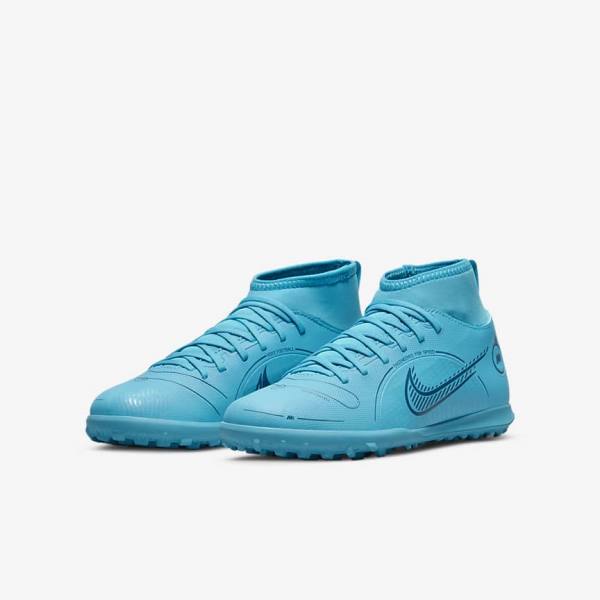 Buty Piłkarskie Dziecięce Nike Jr. Mercurial Superfly 8 Club TF Older Turf Niebieskie Pomarańczowe | NK264BMT