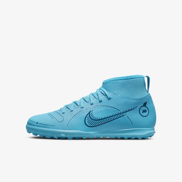 Buty Piłkarskie Dziecięce Nike Jr. Mercurial Superfly 8 Club TF Older Turf Niebieskie Pomarańczowe | NK264BMT