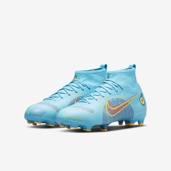 Buty Piłkarskie Dziecięce Nike Jr. Mercurial Superfly 8 Pro FG Younger and Older Firm-Grounds Niebieskie Pomarańczowe | NK365IPL