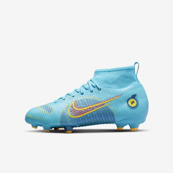 Buty Piłkarskie Dziecięce Nike Jr. Mercurial Superfly 8 Pro FG Younger and Older Firm-Grounds Niebieskie Pomarańczowe | NK365IPL