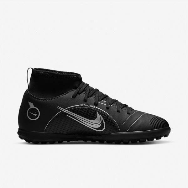 Buty Piłkarskie Dziecięce Nike Jr. Mercurial Superfly 8 Club TF Older Turf Czarne Szare Metal Srebrne | NK493VGB