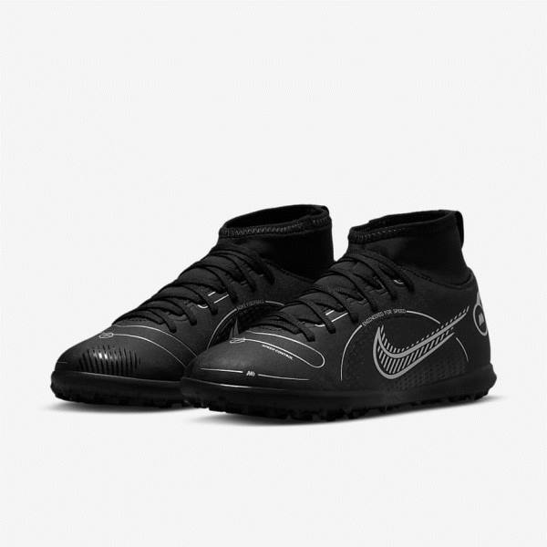 Buty Piłkarskie Dziecięce Nike Jr. Mercurial Superfly 8 Club TF Older Turf Czarne Szare Metal Srebrne | NK493VGB