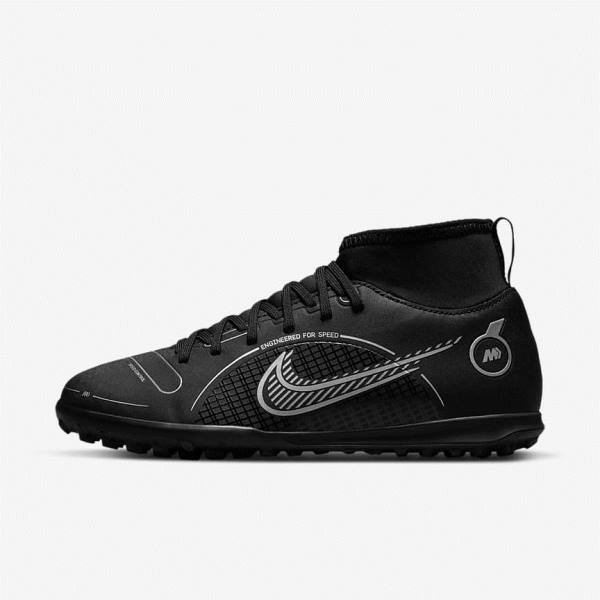 Buty Piłkarskie Dziecięce Nike Jr. Mercurial Superfly 8 Club TF Older Turf Czarne Szare Metal Srebrne | NK493VGB