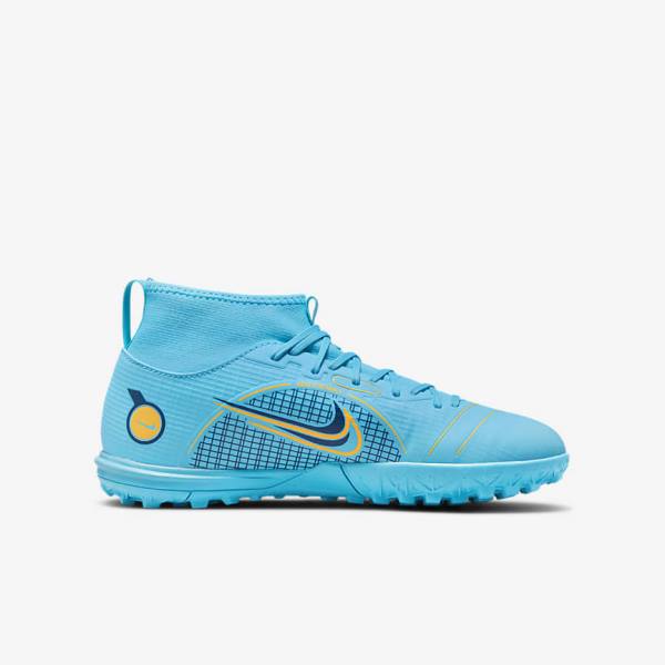 Buty Piłkarskie Dziecięce Nike Jr. Mercurial Superfly 8 Academy TF Older Turf Niebieskie Pomarańczowe | NK571SEI