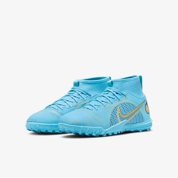 Buty Piłkarskie Dziecięce Nike Jr. Mercurial Superfly 8 Academy TF Older Turf Niebieskie Pomarańczowe | NK571SEI