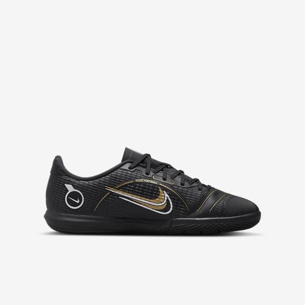 Buty Piłkarskie Dziecięce Nike Jr. Mercurial Vapor 14 Academy IC Older Indoor Court Czarne Metal Srebrne Szare Metal Złote | NK725QRN