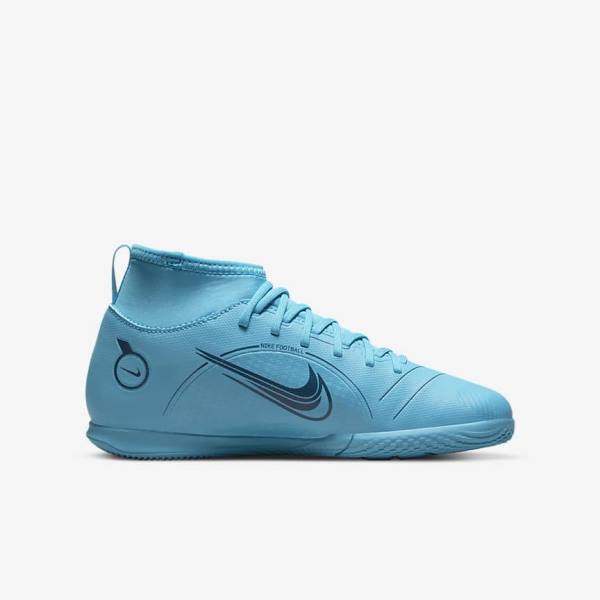 Buty Piłkarskie Dziecięce Nike Jr. Mercurial Superfly 8 Club IC Older Indoor-Court Niebieskie Pomarańczowe | NK748GYZ