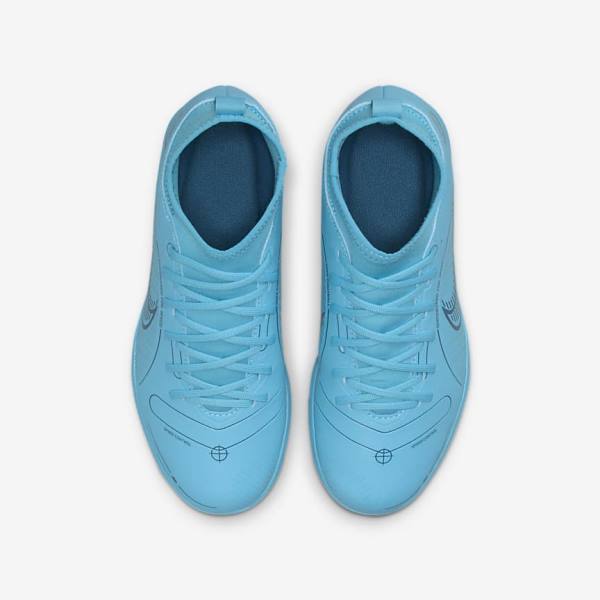 Buty Piłkarskie Dziecięce Nike Jr. Mercurial Superfly 8 Club IC Older Indoor-Court Niebieskie Pomarańczowe | NK748GYZ