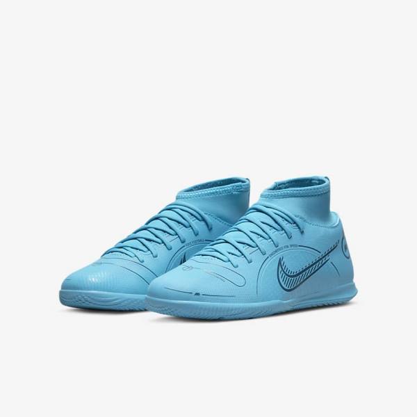 Buty Piłkarskie Dziecięce Nike Jr. Mercurial Superfly 8 Club IC Older Indoor-Court Niebieskie Pomarańczowe | NK748GYZ