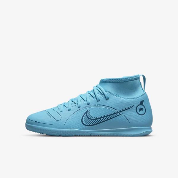 Buty Piłkarskie Dziecięce Nike Jr. Mercurial Superfly 8 Club IC Older Indoor-Court Niebieskie Pomarańczowe | NK748GYZ