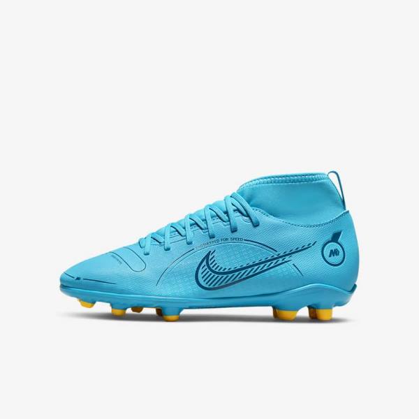 Buty Piłkarskie Dziecięce Nike Jr. Mercurial Superfly 8 Club MG Older Multi-Ground Niebieskie Pomarańczowe | NK841ZUG