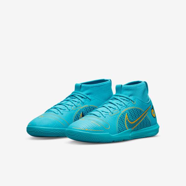 Buty Piłkarskie Dziecięce Nike Jr. Mercurial Superfly 8 Academy IC Younger and Older Indoor Court Niebieskie Pomarańczowe | NK941QLE