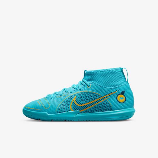 Buty Piłkarskie Dziecięce Nike Jr. Mercurial Superfly 8 Academy IC Younger and Older Indoor Court Niebieskie Pomarańczowe | NK941QLE