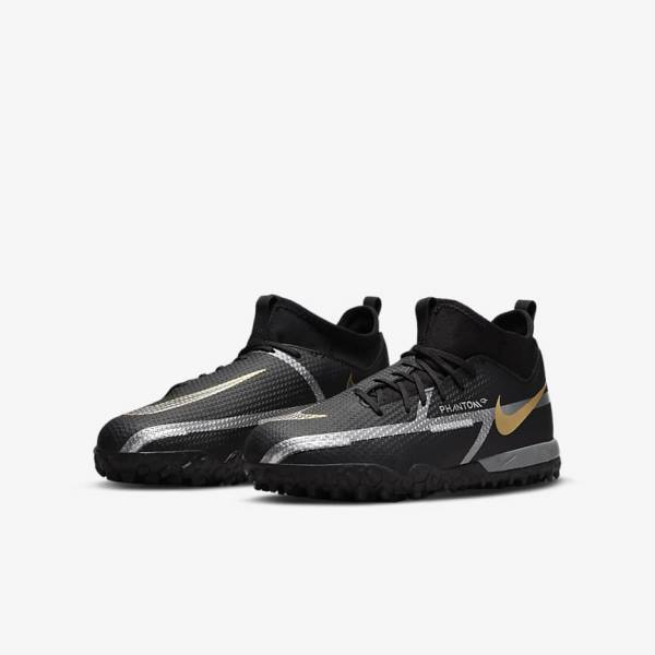 Buty Piłkarskie Dziecięce Nike Jr. Phantom GT2 Academy Dynamic Fit TF Older Turf Czarne Metal Złote Ciemny Szare Metal Ciemny Szare | NK370GRA