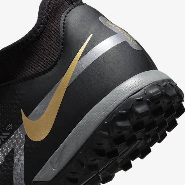 Buty Piłkarskie Dziecięce Nike Jr. Phantom GT2 Academy Dynamic Fit TF Older Turf Czarne Metal Złote Ciemny Szare Metal Ciemny Szare | NK370GRA